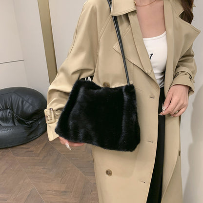 Women's Winter Large Capacity  Tote & Crossbody Bag with Fluffy Fur Coat - Handbag, Zipper Closure, Elegant Warm Design for Commuting,,, Shopping - Versatile for all-outfits (Care: Hand/Dry Clean)