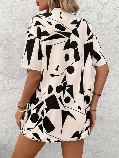 Women'S Casual Printed Shorts Set, Short Sleeve Open Front Shirt and Tie Waist Shorts, Women'S Clothing