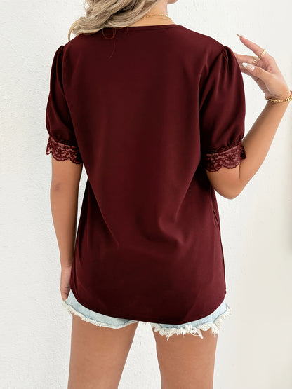 Women's Summer Casual Solid Color V-Neck Short Sleeve Shirt