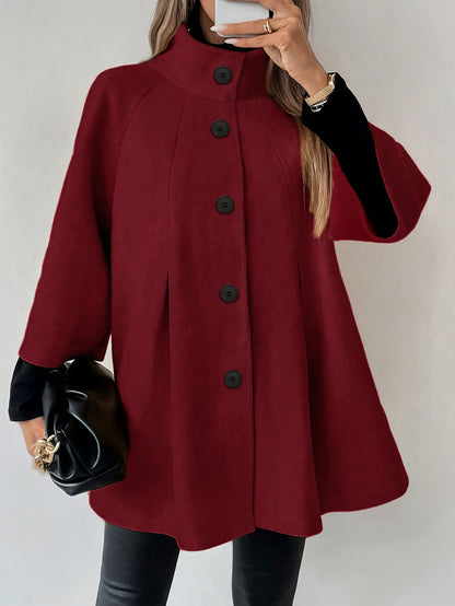 Casaco de tweed borbulhante para mulheres - Vestuário formal e casual longo com fecho de botão frontal, elegante para escritório e festa, para outono/inverno, roupa de frio chique em tom vermelho sofisticado, casacos de inverno para senhoras, moda sazonal, design eterno, construção durável, vestuário exterior elegante, mulheres com consciência da moda, moda de outono, silhueta clássica, material de alta qualidade, mulheres profissionais