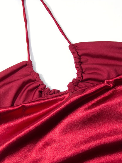 Sexy Criss Cross Neck Bodycon Dress | High Slit, Solid Color, Hollow Detail, Suitable for Spring/Summer/Fall