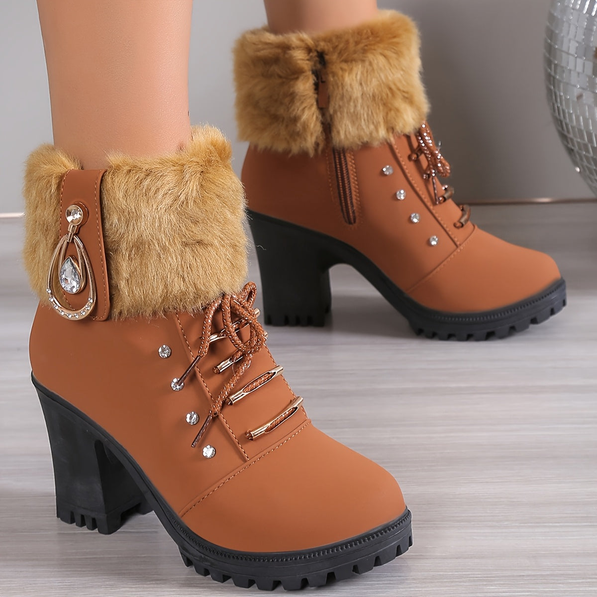 New Fengda Women's Lace-up Heightening Short Boots Women's Fashionable Versatile Solid Color Boots Round Head