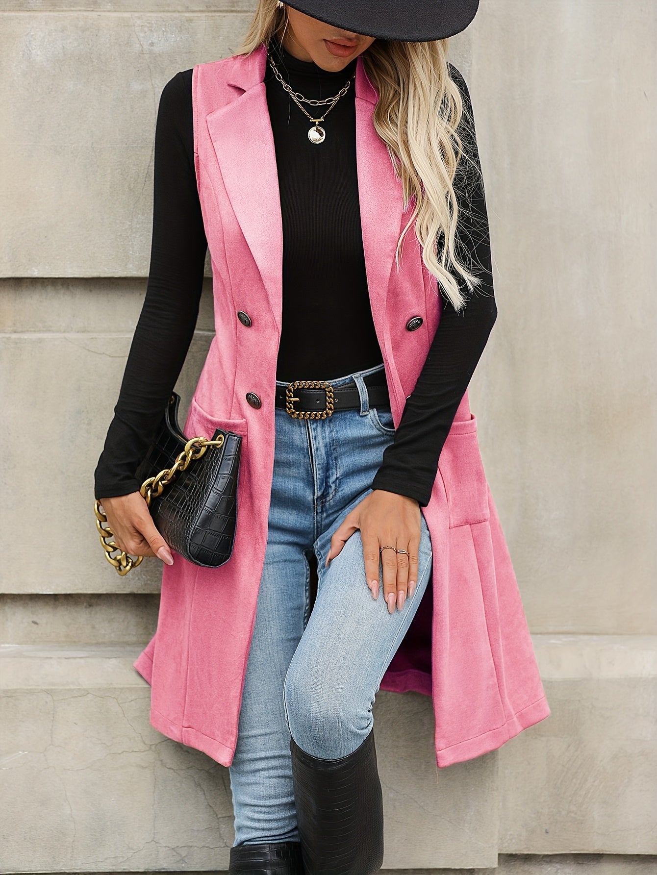 Jaqueta Feminina Elegante de Inverno com Gola e Detalhes de Bolso - Casaco Longo de Cor Sólida para Outono/Inverno, Lavável à Mão, para Looks Casuais ou Formal - Vestuário Externo Feminino (Disponibilidade Imediata)