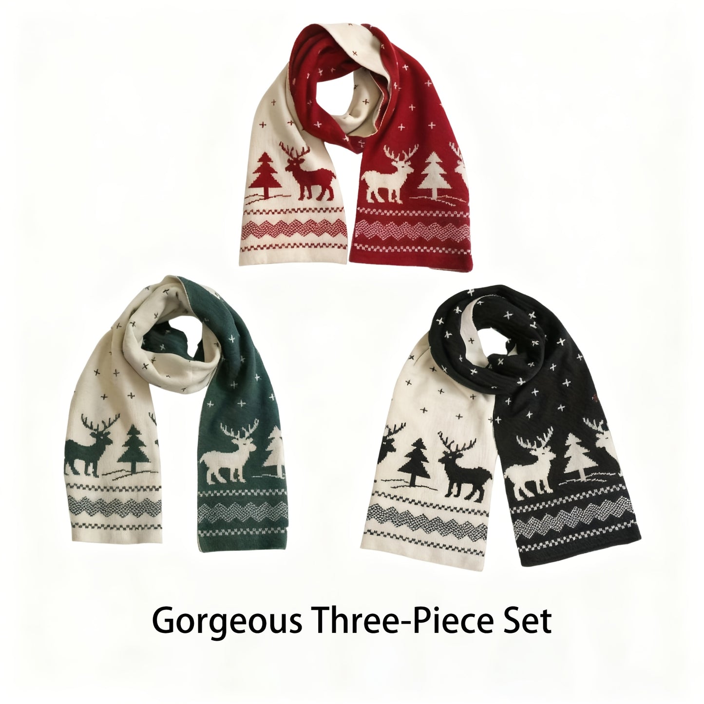 Cachecol Elegante Feminino Vermelho & Árvore de Natal & Rena - Cachecol de Inverno Macio e Quente com Padrões de Flor de Natal & Flocos de Neve, Lavável na Máquina, Presente Festivo de Natal, Perfeito para Roupa de Festa, Cachecol de Natal