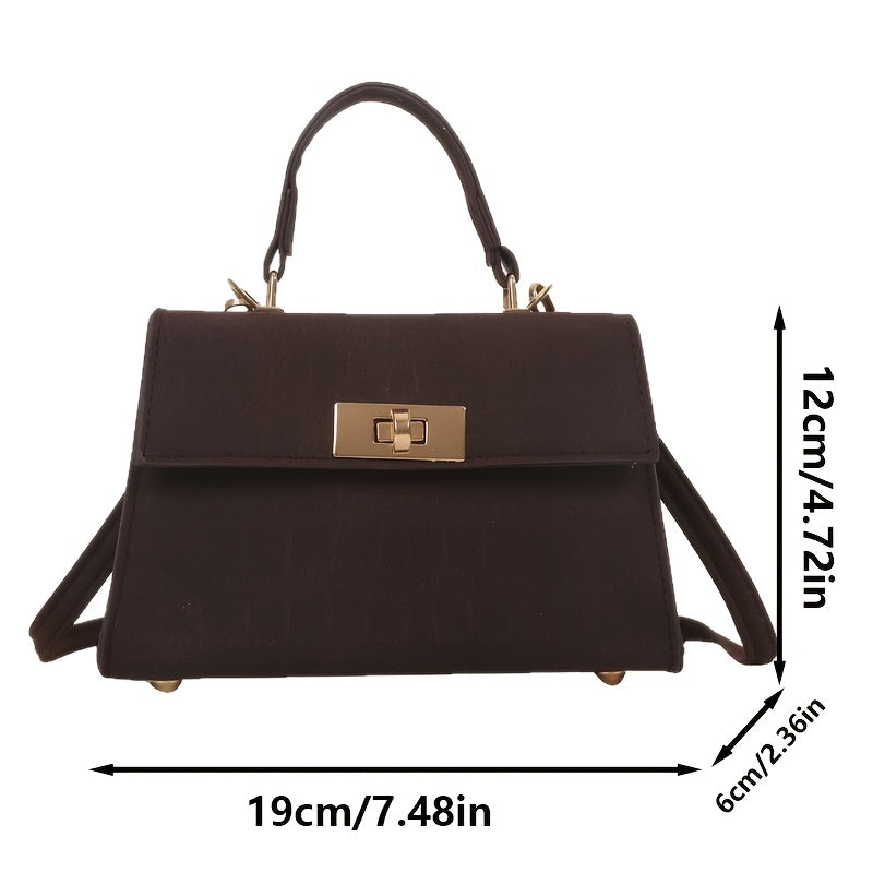 Women'S Elegant Retro Handbag & Crossbody Bag - Glossy / Brown/ Golden-Tone -like Texture, Golden-Tone Hardware & Turn-Lock Closure, Compact Mini Purse For Everyday, Purse, Crossbody Purse For Women, Handbag For Women, Designer Handbag For Women