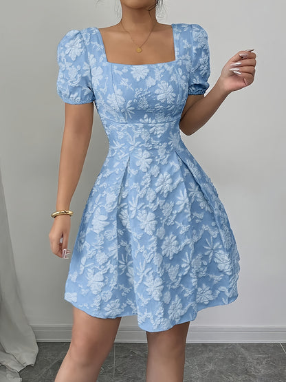 Elegant Floral A-Line Dress – Puff Sleeves & All-Season Chic