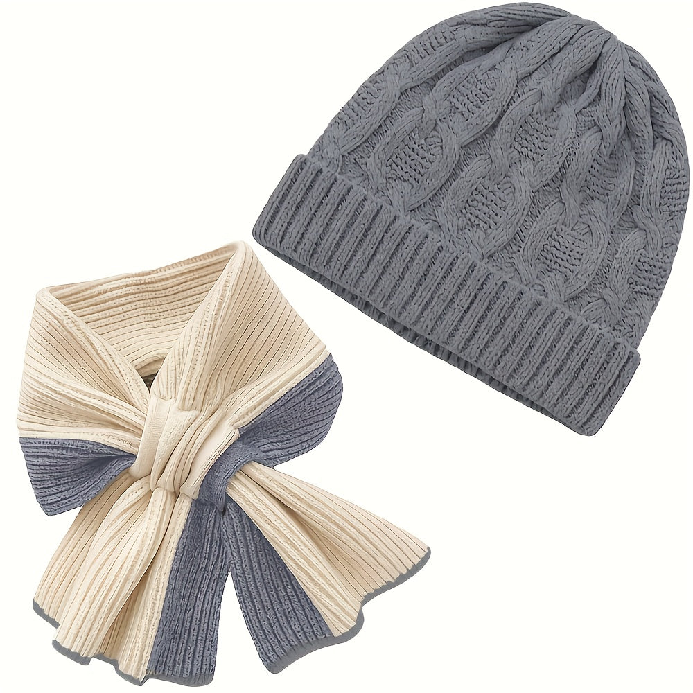 1 Conjunto Elegante de Chapéu e Cachecol de Cor Sólida, Gorro Quente e Moderno de Outono Inverno com Múltiplas Cores Disponíveis, Acessórios de Inverno, Moda de Inverno, Amantes da Moda, Gorro Elegante, Textura Suave, Design Clássico, Cachecol a Combinar, Acessório de Cabeça Aconchegante