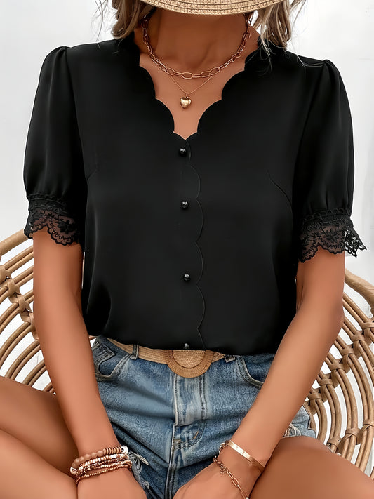 Women's Summer Casual Solid Color V-Neck Short Sleeve Shirt