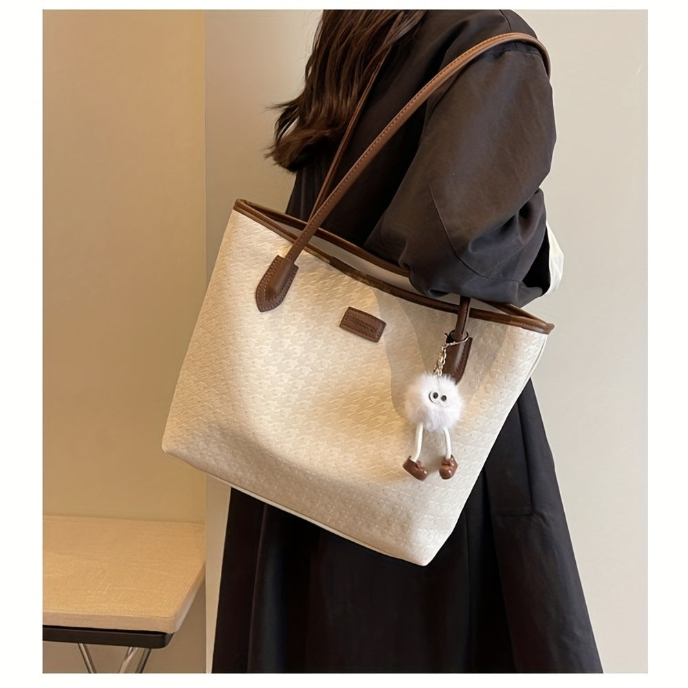 Large Capacity Shoulder Bag for Women - 2025 New Fashion Tote Bag with Zipper Closure, Polyester Lining, and Bird Pattern Design - Perfect for College Students, Commuting, and Casual Outings - Available in Deep Gray, White, and Beige