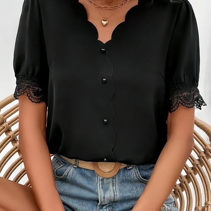 Elegant V-Neck Short Sleeve Women's Blouse