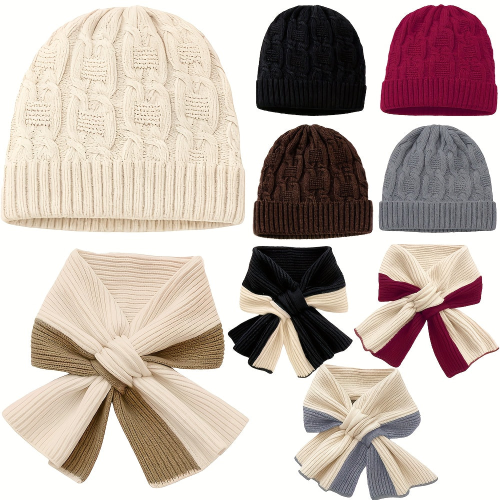 1 Conjunto Elegante de Chapéu e Cachecol de Cor Sólida, Gorro Quente e Moderno de Outono Inverno com Múltiplas Cores Disponíveis, Acessórios de Inverno, Moda de Inverno, Amantes da Moda, Gorro Elegante, Textura Suave, Design Clássico, Cachecol a Combinar, Acessório de Cabeça Aconchegante