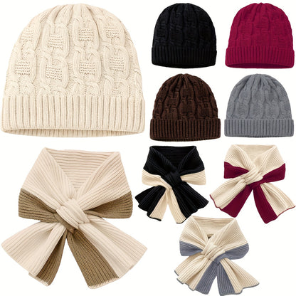 1 Conjunto Elegante de Chapéu e Cachecol de Cor Sólida, Gorro Quente e Moderno de Outono Inverno com Múltiplas Cores Disponíveis, Acessórios de Inverno, Moda de Inverno, Amantes da Moda, Gorro Elegante, Textura Suave, Design Clássico, Cachecol a Combinar, Acessório de Cabeça Aconchegante