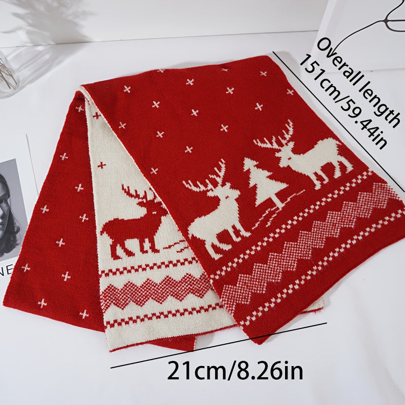 Cachecol Elegante Feminino Vermelho & Árvore de Natal & Rena - Cachecol de Inverno Macio e Quente com Padrões de Flor de Natal & Flocos de Neve, Lavável na Máquina, Presente Festivo de Natal, Perfeito para Roupa de Festa, Cachecol de Natal