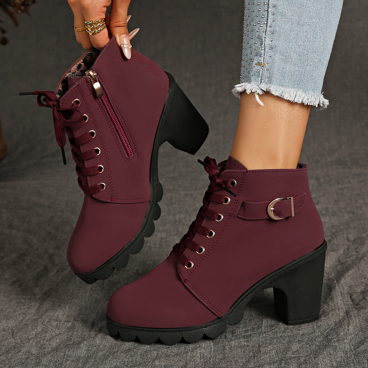 Women's booties - Women's platform wedge boots - non-slip rubber sole - imitation with a zipper closure in the middle heel - all season - winter - party and everyday shoes - inexpensive Women's shoes