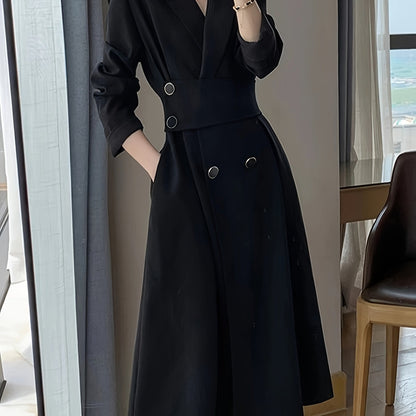 Elegant Black Midi Dress with Asymmetric Collar