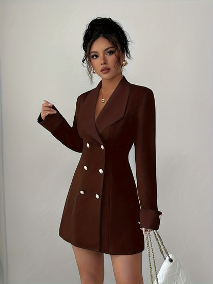 Vestido Curto Feminino de Outono Estilo Francês Elegante com Botões Duplos na Frente para Festas Noturnas/Encontros de Irmãs/Noite Fora/Encontros/Dia a Dia e Uso Diário