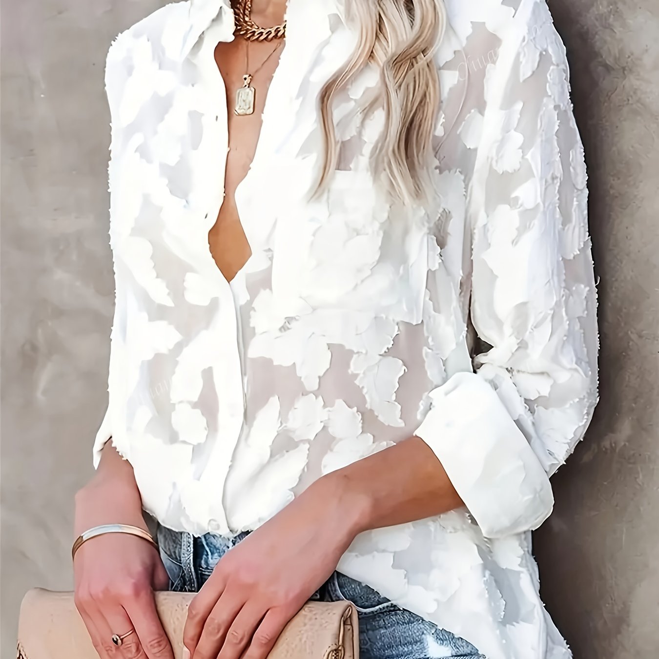 Elegant Women's Long-Sleeve Blouse with Button Details