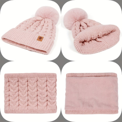 Conjunto de Inverno Quente para Adulto 3 peças - Chapéu, Cachecol & Luvas, Roupa 3-em-1 Espessa Resistente ao Frio e Moderna para Deslocações Diárias, Compras & Atividades ao Ar Livre, Design Ajustado de Cor Sólida com Tema de Natal, Lavar à Mão, Roupa com Tema de Natal