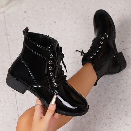 Women'S Chunky Heel Ankle Boots - Lace-Up & Side Zipper Closure, Slip-Resistant TPR Sole, All-Season Formal & Casual Shoes - Synthetic Cover-like Appearance for Everyday & Special Events - Easy-Clean Women'S Boots, Event Footwear, Sleek Boot Design, Durable Rubber Sole, Office Wear, Stylish Footwear, Comfortable Lining, Working Women