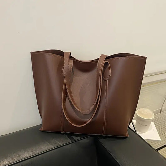 Women'S Large Capacity Tote - Elegant Minimalist Hand with Golden-Tone Hardware & Buckle Closure, Fixed Strap & Detachable Strap, Golden-Tone Hardware, Versatile For Work, Travel