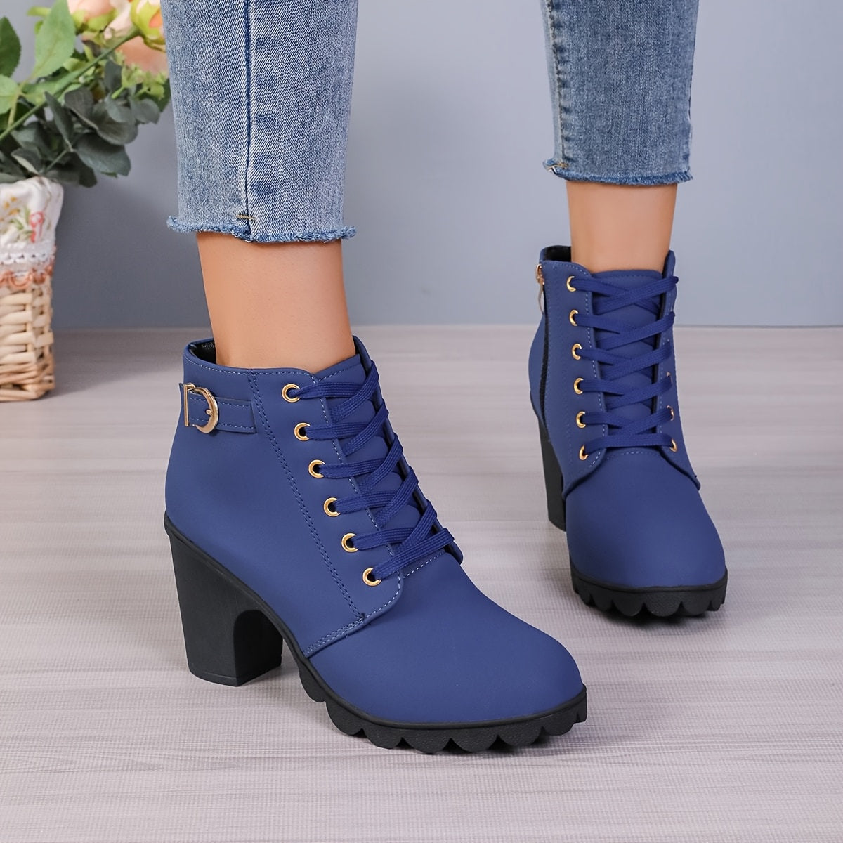 Stylish Women's Winter Chunky Heel Ankle Boots, Casual Versatile Outdoor High-Heeled Short Boots for Ladies