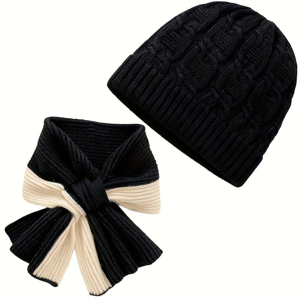 1 Conjunto Elegante de Chapéu e Cachecol de Cor Sólida, Gorro Quente e Moderno de Outono Inverno com Múltiplas Cores Disponíveis, Acessórios de Inverno, Moda de Inverno, Amantes da Moda, Gorro Elegante, Textura Suave, Design Clássico, Cachecol a Combinar, Acessório de Cabeça Aconchegante
