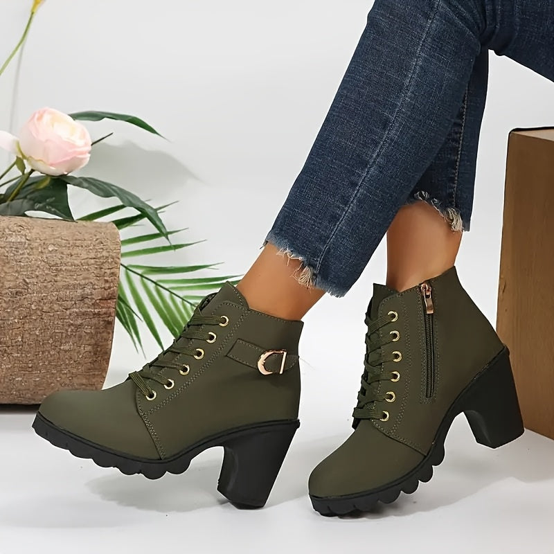 Stylish Women's Winter Chunky Heel Ankle Boots, Casual Versatile Outdoor High-Heeled Short Boots for Ladies