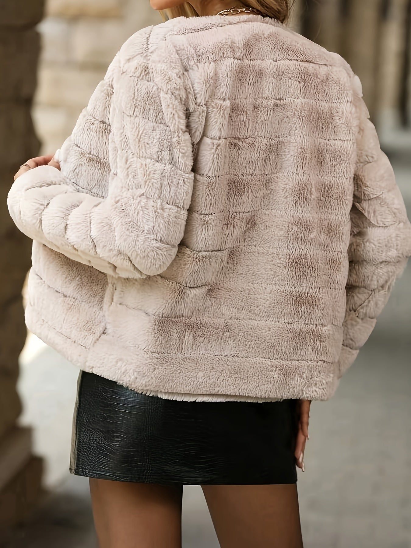 Women'S Plush Fleece Coat - Winter Warmth Long Sleeve Short Jacket, Soft Plush Lining & Cozy Fleece Lining, Elegant Solid Color Casual Outerwear for Everyday & Formal