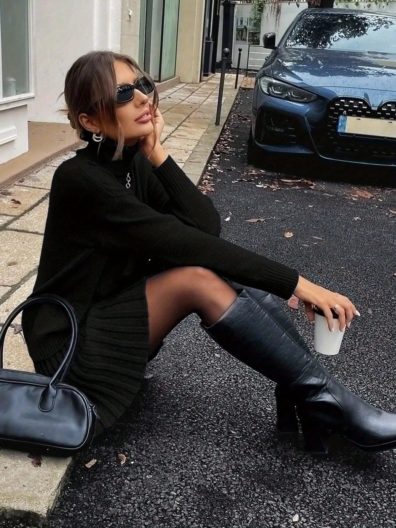 Women'S Two-Piece Set, High Neck Top + Pleated Skirt Outfit, Perfect for Fall, Stylish Outfit, Chic Outfit, Trendy Outfit, Cozy Outfit, Comfortable Outfit, Casual Outfit, Casual Wear, Fall Fashion, High Neck Top, Pleated Skirt, Matching Set