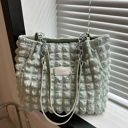 Chic Pleated Cloud Shoulder Bag - Bubble Ruched Tote with Soft Comfort - Fashionable Everyday Accessory for Women