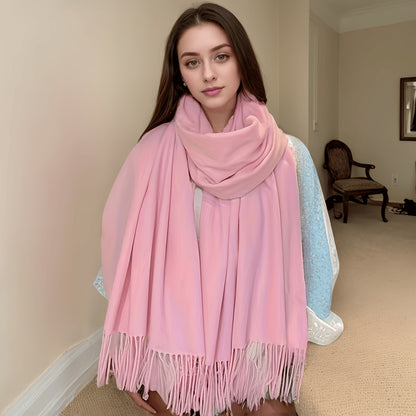 Lenço de Lã Macio e Confortável - Xale Escocês Bohemian Estiloso, Cor Sólida, Quente e à Prova de Vento, Lavável à Mão, Perfeito para Encontros Noturnos, Não Elástico - Presente Elegante!