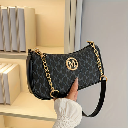 French Vintage Underarm Bag for Women, New Letter Print Crossbody Small Square Bag with Chain Strap, Perfect Lily Adjustable Crossbody Bag with M Logo - Zipper Closure Shoulder Bag, Suitable for Daily Commuting and Casual Outings, Light Brown/White/Black, Multifunctional Handbag, Fashion Accessory, Elegant Women'S Shopping Halloween, Christmas Gift, Handbag, Women'S Small Wallet, Fashionable Women Bags