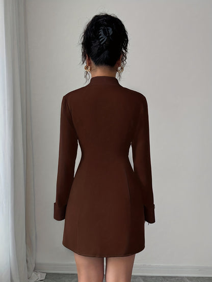 Vestido Curto Feminino de Outono Estilo Francês Elegante com Botões Duplos na Frente para Festas Noturnas/Encontros de Irmãs/Noite Fora/Encontros/Dia a Dia e Uso Diário