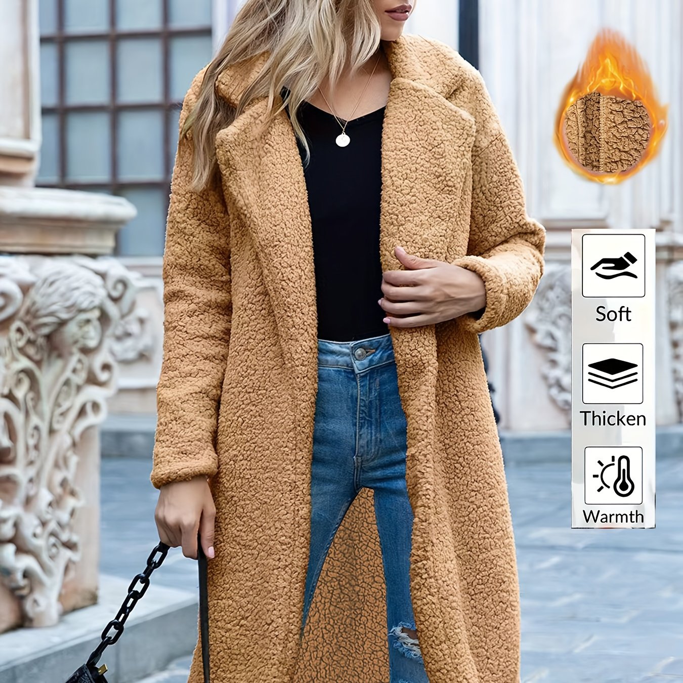 Elegant Plush Long Winter Coat for Women