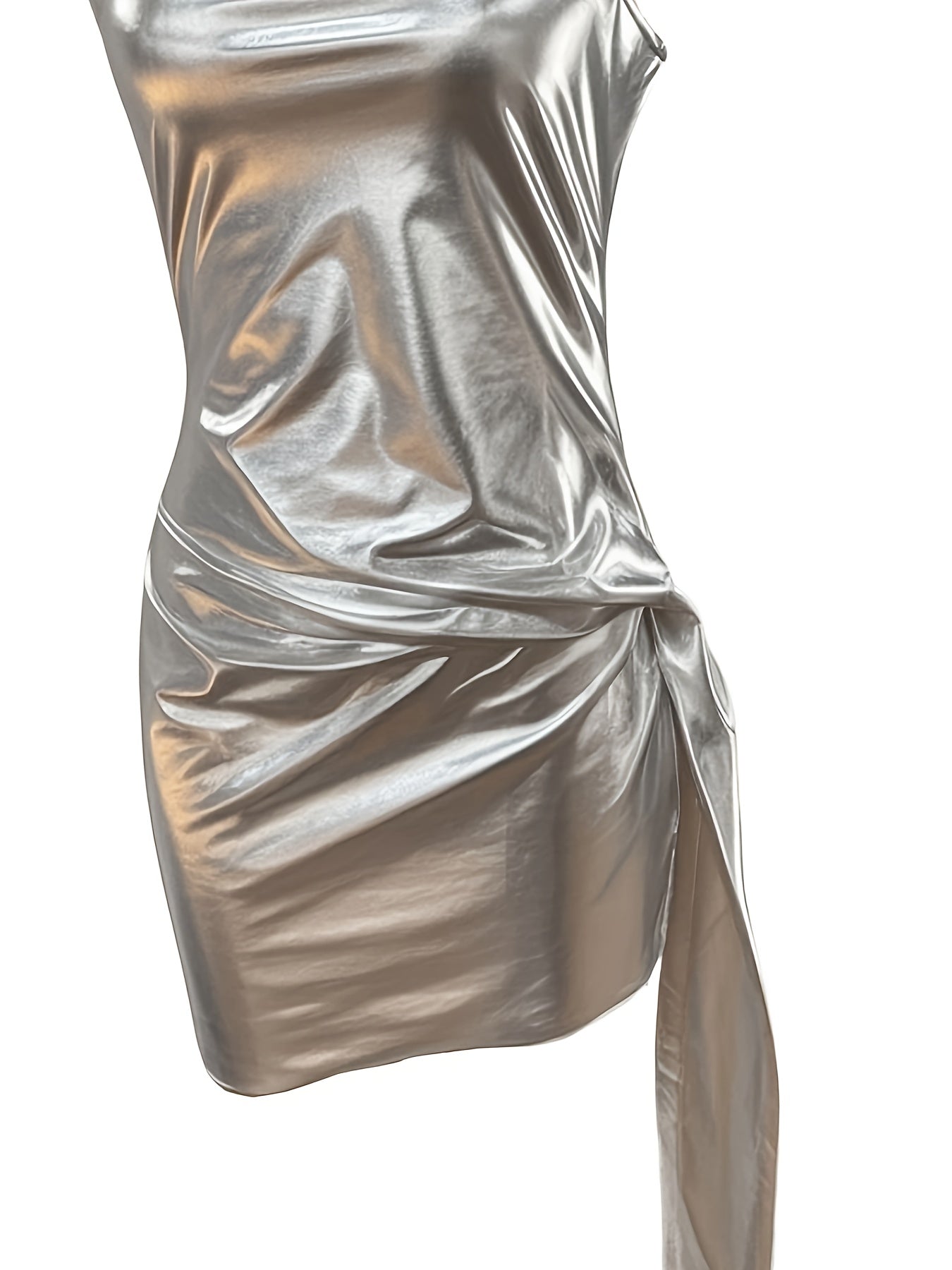 Women'S Sexy Bodycon Dress, Solid Color Knit Polyester 100%, Side Tie-up Detail, Collarless, Spring/Summer Fashion, 100g/m² Fabric Weight