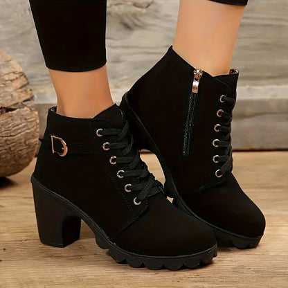 Stylish Women's Winter Chunky Heel Ankle Boots, Casual Versatile Outdoor High-Heeled Short Boots for Ladies