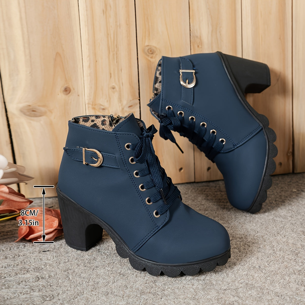 Women's Chunky Platform Ankle Boots - Side Zipper & Lace-Up Closure, Round Toe Boots with Non-Slip Rubber Sole - All-Season Cushioned Interior - Synthetic Cover Shoes in Black, Brown, Navy Green, Burgundy, Blue, Grey - for Casual, Formal, Everyday