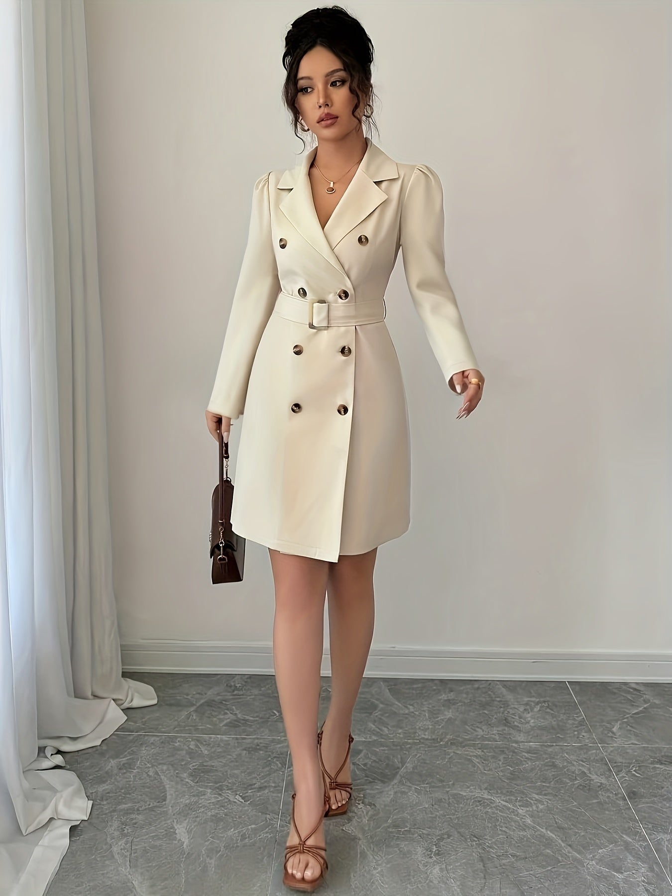 Vestido Social Feminino Elegante com Gola em A - Blazer e Saia de Cor Sólida para Outono/Inverno, Uso Profissional e Formal, Lavável na Máquina, Traje para Escritório, Casamento e Festas - Corte Sob Medida em Silhueta A, Sem Transparência, Código de Vestimenta