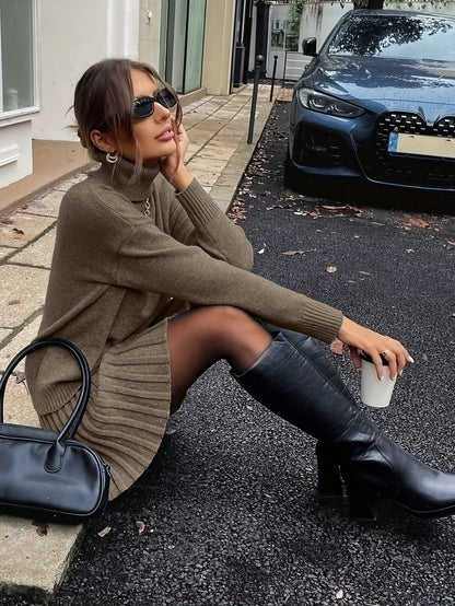 Women'S Two-Piece Set, High Neck Top + Pleated Skirt Outfit, Perfect for Fall, Stylish Outfit, Chic Outfit, Trendy Outfit, Cozy Outfit, Comfortable Outfit, Casual Outfit, Casual Wear, Fall Fashion, High Neck Top, Pleated Skirt, Matching Set