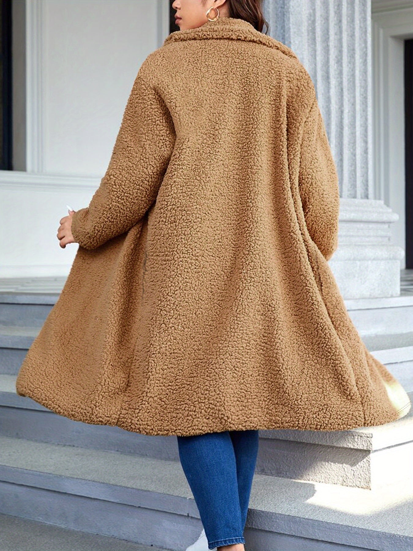 Casaco Elegante de Pelúcia para Mulheres - Jaqueta de Inverno Extra-Longa com Forro de Pelúcia, Camada Externa Macia e Quente, Casaco de Inverno Lavável à Máquina para Outono e Inverno, Bege/Preto/Marrom/Cinza/Azul/Vermelho/Branco/Verde/Roxo/Laranja/Rosa/Amarelo - Casaco Longo de Cor Sólida para Mulheres, Jaqueta de Pelúcia Luxuosa para Clima Frio, Roupa de Inverno Chique e Quente, Adequado para Camadas, Casacos de Inverno Elegantes para Mulheres, Jaqueta com Forro de Fleece