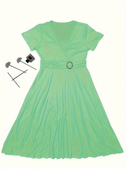 Vestido Elegante Feminino Justo com Decote em V e Cintura Assimétrica com Strass - Vestido de Festa Formal Lavável à Máquina para Banquetes, Casamentos, Galas - Vestido de Noite Versátil para Todas as Estações, Manga Comprida | Vestido Assimétrico | Elasticidade Média