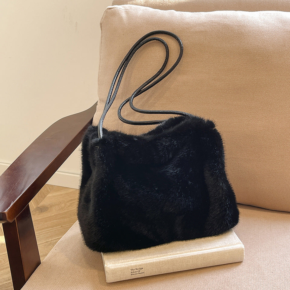 Women's Winter Large Capacity  Tote & Crossbody Bag with Fluffy Fur Coat - Handbag, Zipper Closure, Elegant Warm Design for Commuting,,, Shopping - Versatile for all-outfits (Care: Hand/Dry Clean)