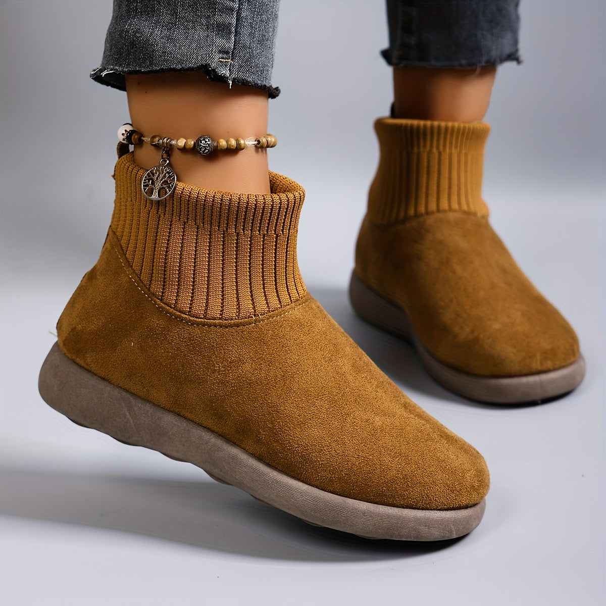 STEPREACH Women'S Winter Boots - Slip-On Ankle Boots with Cushioned Insole, Non-Slip Rubber Sole - Warm Brown - All-Season Casual & Formal Shoes