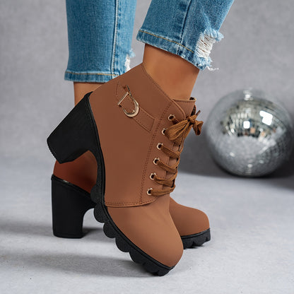 Women's Olive Green High-Heel Platform Ankle Boots - Thick Rubber Sole, Round Toe & Zipper Closure, All-Season Versatile Casual to Semi-Formal, Easy On/Off Faux Cover Booties, Ankle Boots For Women, Womens Ankle Boots, Fall Boots For Women, Boots For Women Elegant Classy, Women Ankle Boots, Bottes Femme, Boots For Women Ankle, Boots Women, Ankle Boots For Women Elegant Classy