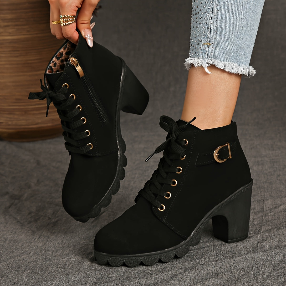 Women's booties - Women's platform wedge boots - non-slip rubber sole - imitation with a zipper closure in the middle heel - all season - winter - party and everyday shoes - inexpensive Women's shoes
