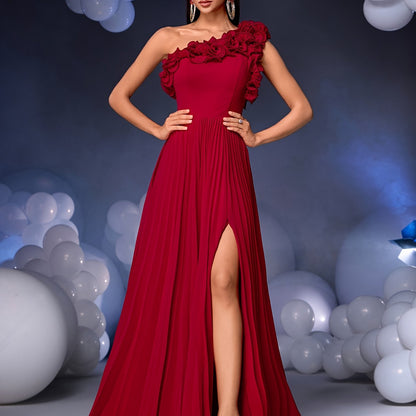 Elegant Wine Red One-Shoulder Maxi Dress - Sophisticated Style