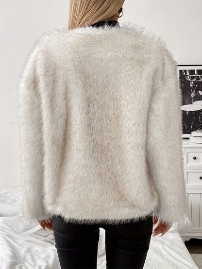 Casaco de Inverno para Mulheres - Jaqueta de Ultra-Quentura para Clima Frio, Elegante Roupa Exterior para Dias a Dia e Eventos Formais, Textura de Pele Sintética Fácil de Cuidar, Elegante Roupa de Outono/Inverno para Mulheres, Casacos de Inverno para Senhoras, Moda de Estação, Design Elegante, Textura Aconchegante, Jaqueta Elegante, Mulheres Conscientes da Moda, Moda de Outono, Material Aconchegante, Compradores Conscientes da Moda