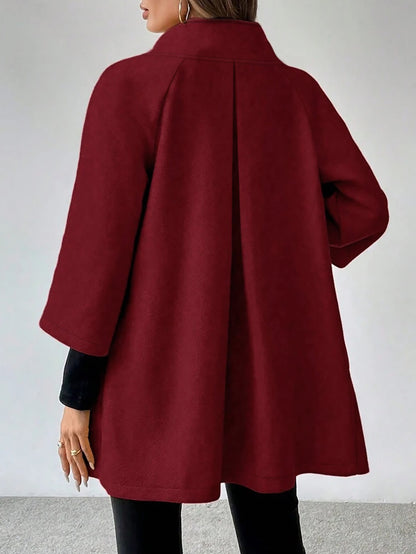 Casaco de tweed borbulhante para mulheres - Vestuário formal e casual longo com fecho de botão frontal, elegante para escritório e festa, para outono/inverno, roupa de frio chique em tom vermelho sofisticado, casacos de inverno para senhoras, moda sazonal, design eterno, construção durável, vestuário exterior elegante, mulheres com consciência da moda, moda de outono, silhueta clássica, material de alta qualidade, mulheres profissionais