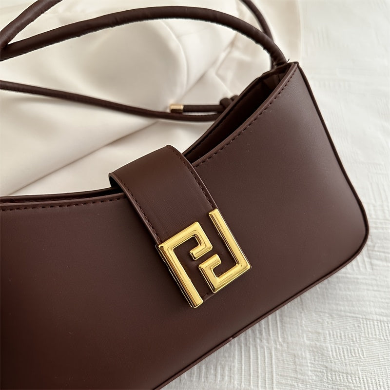 Ladies' Sling Bag with Adjustable Strap and Buckle Closure | Casual Solid Color Crossbody Handbag in Coffee Brown/Black, Easy-to-Care Durable Design for Dating, Shopping, Everyday Use