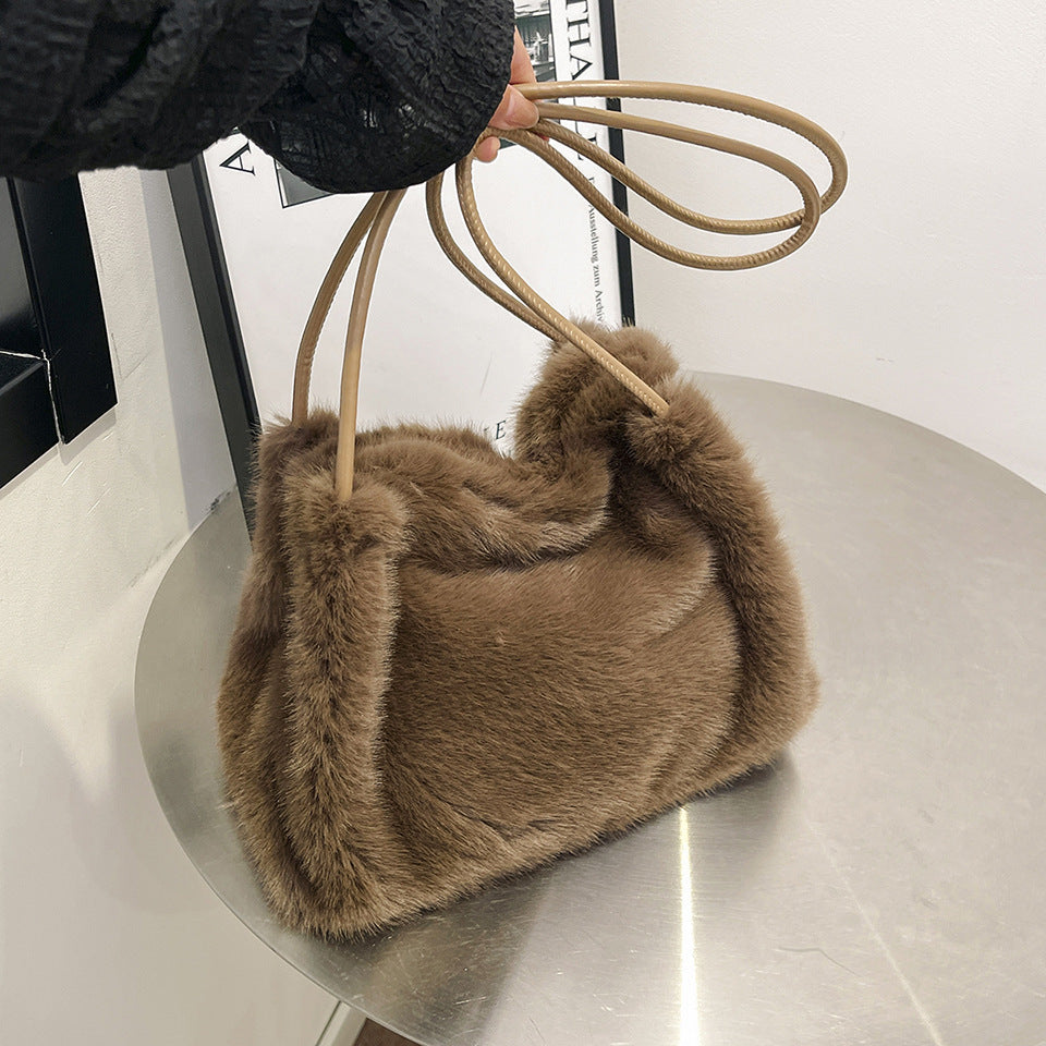 Women's Winter Large Capacity  Tote & Crossbody Bag with Fluffy Fur Coat - Handbag, Zipper Closure, Elegant Warm Design for Commuting,,, Shopping - Versatile for all-outfits (Care: Hand/Dry Clean)